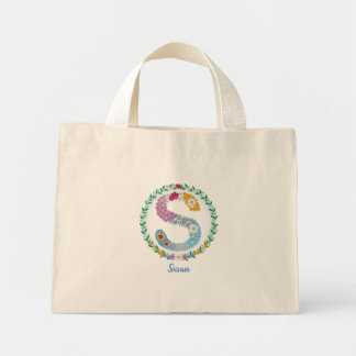 Mini Tote Bag Lettres de fleurs "S" initiales avec nom personnal
