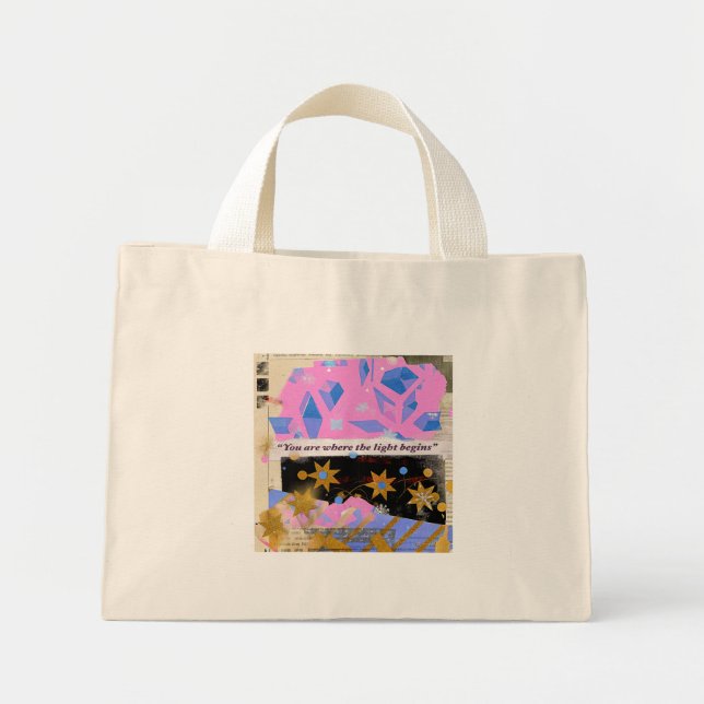 Mini Tote Bag Light Begins Gem Tote – Pink & Gold Sparkle (Devant)