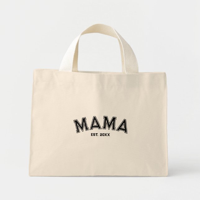 Mini Tote Bag Maman Est. Style Sport noir personnalisé (Devant)