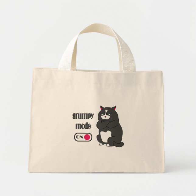 Mini Tote Bag Mode grumeux sur drôle de gros chat (Devant)