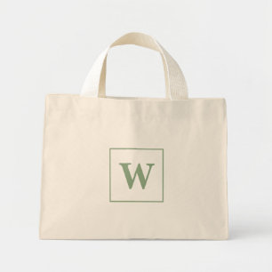 Mini Tote Bag Monogramme personnalisé Initial Élégant Sage Vert