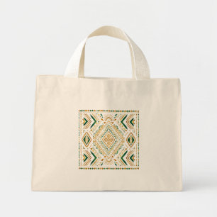 Mini Tote Bag Motif géométrique africain or émeraude