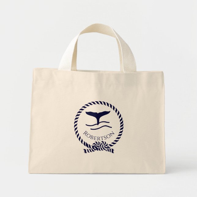 Mini Tote Bag Nautique nom côtier Voilier Baleine Marine Bleu T (Devant)