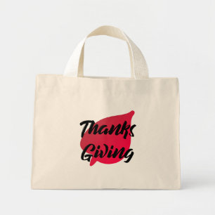 Mini Tote Bag Nice Texte Thanksgiving Typographie sur la feuille