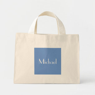 Mini Tote Bag Nom personnalisé minimal bleu et destination éléga