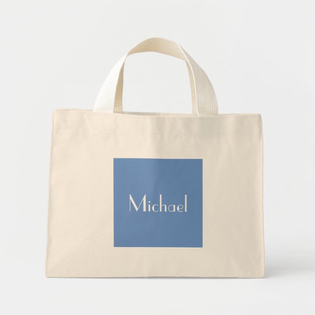 Mini Tote Bag Nom personnalisé minimal bleu et destination éléga (Devant)