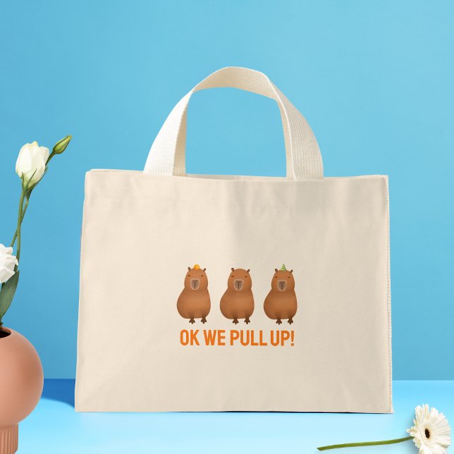 Mini Tote Bag "Ok, On Se Lève !" Capybara Meme ("Ok we pull up!" funny capybara)