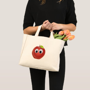 Mini Tote Bag Pomme, fruit rouge aux yeux de dieu - Personnalisé