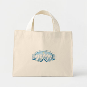 Mini Tote Bag Ski sur des lunettes à la réflexion des montagnes