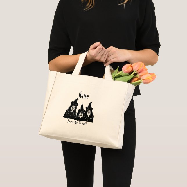 Mini Tote Bag sorcières noires éffrayantes effroi tour ou régale (Devant (produit))