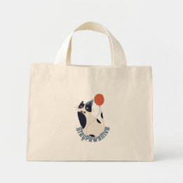 Mini Tote Bag Stay Pawsitive Tuxedo Cat Birthday Party Tiny Tote