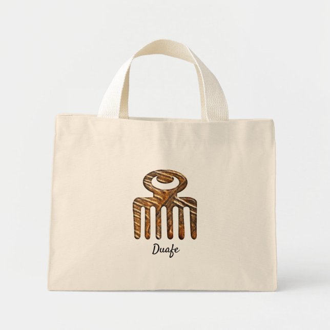 Mini Tote Bag Symbole Adinkra d'Afrique ethnique Duafe (Devant)