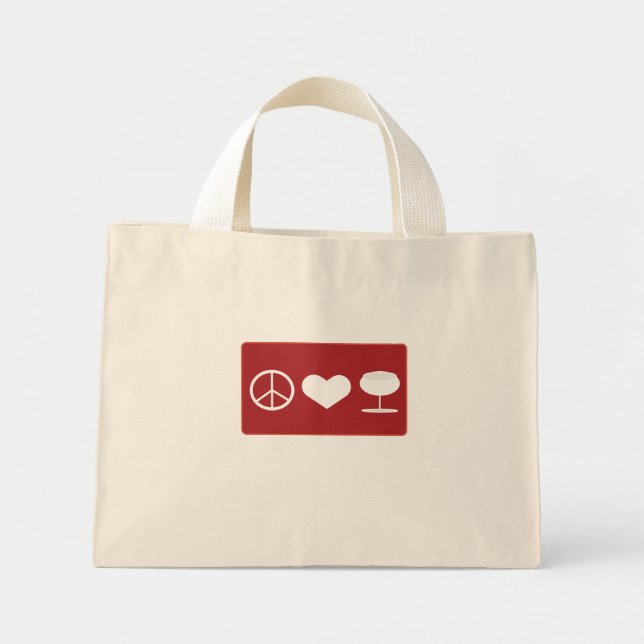 Mini Tote Bag T-shirt Peace Love Wine (Devant)
