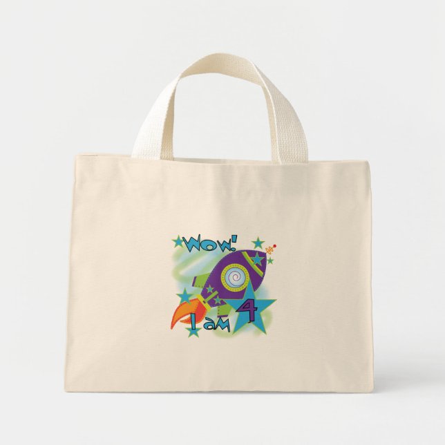Mini Tote Bag T-shirts et cadeaux 4e anniversaire Rocket Ship (Devant)