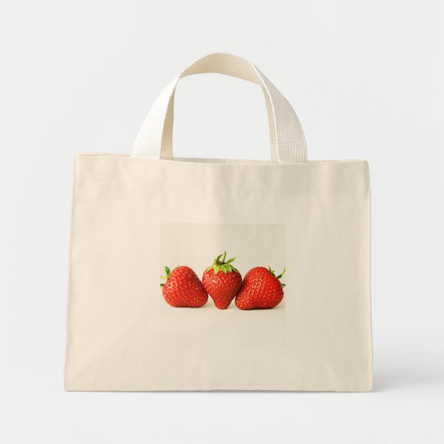 Mini Tote Bag Trois Fraises Sur La Tcna Blanche (Devant)