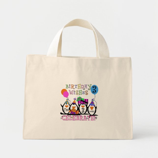 Mini Tote Bag Tshirts et cadeaux d'anniversaire 3ème de Penguins (Devant)