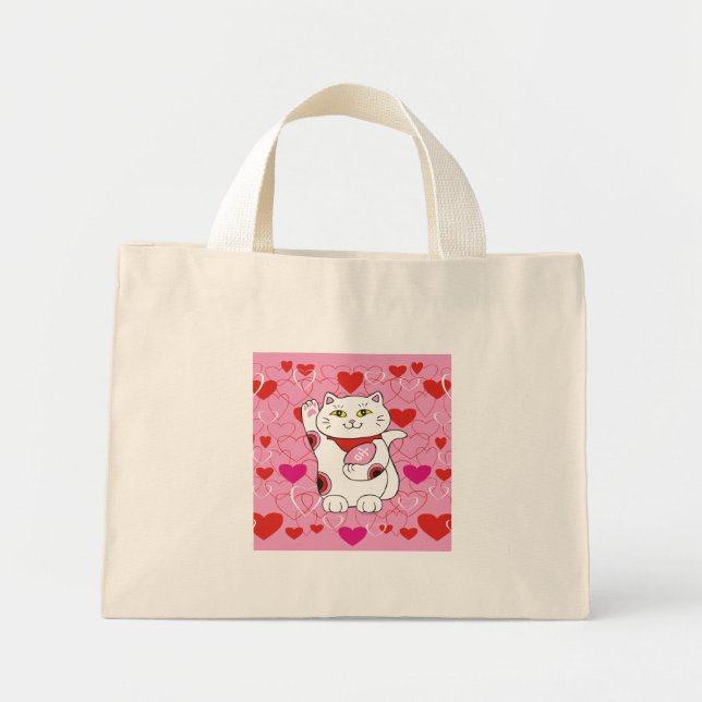 Mini Tote Bag Valentine Neko Lucky Cat (Devant)