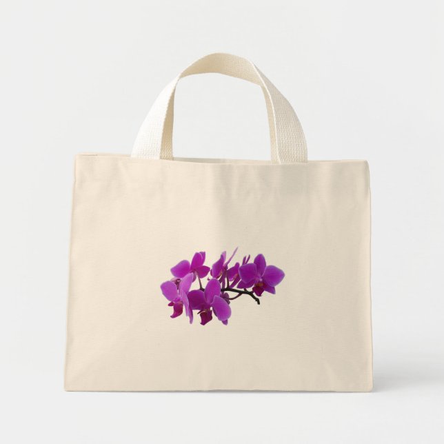 Mini Tote Bag Vaporisateur d'orchidées violettes sur un fourre-t (Devant)