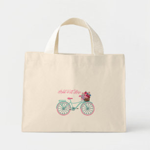 Mini Tote Bag Vélo Aqua et Pink Vintage avec Personnaliser Fleur