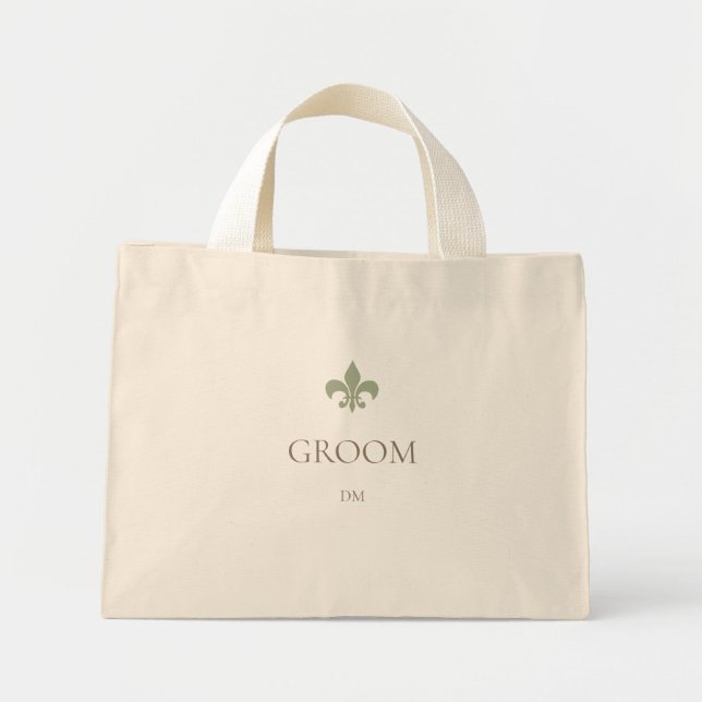 Mini Tote Bag Vert Fleur de Lis Groom Monogramme initial (Devant)