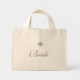 Mini Tote Bag Vert Fleur de Lis Mariée Monogramme initial
