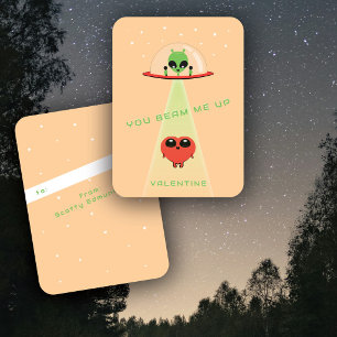 Mini UFO Alien Heart Abduction Kids Valentine Card