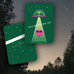 Mini UFO Alien Heart Abduction Kids Valentine Card