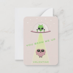 Mini UFO Alien Heart Abduction Kids Valentine Card