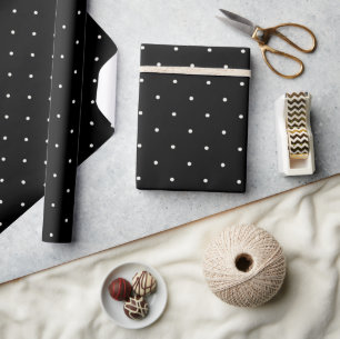 Mini Vanilla Polka Dots Pattern On Black Wedding Wrapping Paper