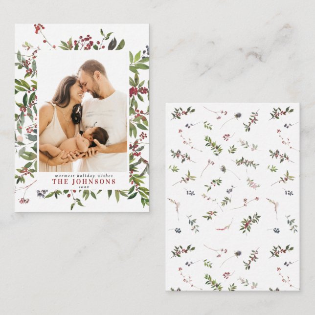 Mini Warm Winter Berry Merry Christmas Photo Card (Front/Back)