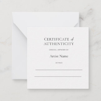 Mini White Certificate of Authenticity for Art  Card