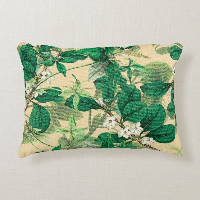 Mini white flowers with leaves pattern accent pillow (Front)