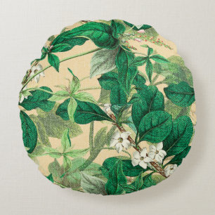 Mini white flowers with leaves pattern round pillow