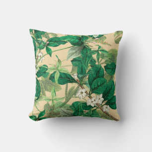Mini white flowers with leaves pattern throw pillow