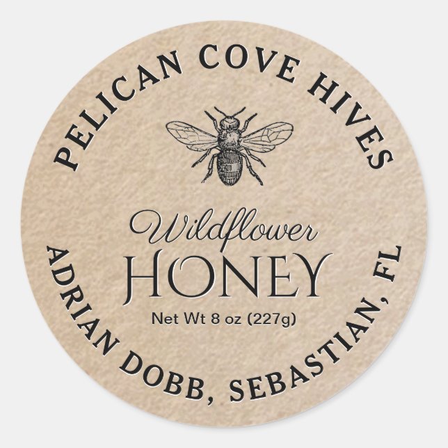 Mini Wildflower Honey Jar Lid Label Kraft (Front)