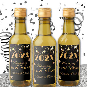 Mini Wine Black & Gold Happy New Year (10) Mini Label