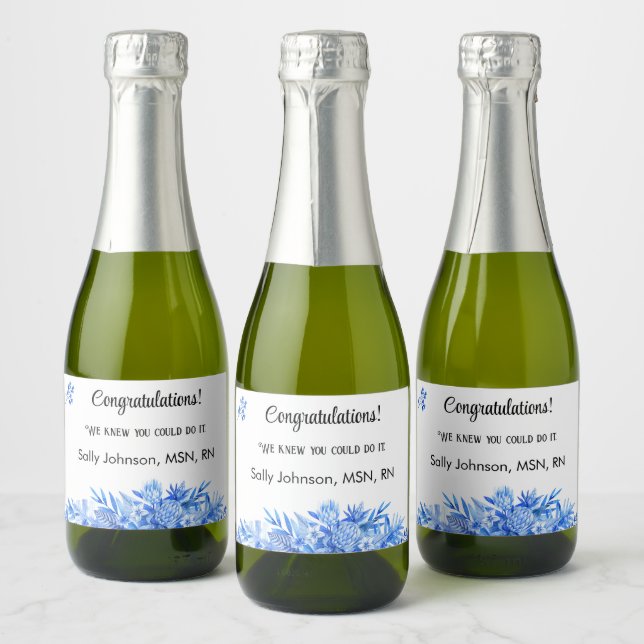 Mini Wine Bottle Congratulations Cobalt Blue (10) Sparkling Wine Label (Bottles)