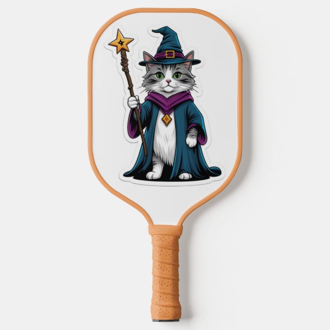 Mini wizard cat with magical staff pickleball paddle (Front)