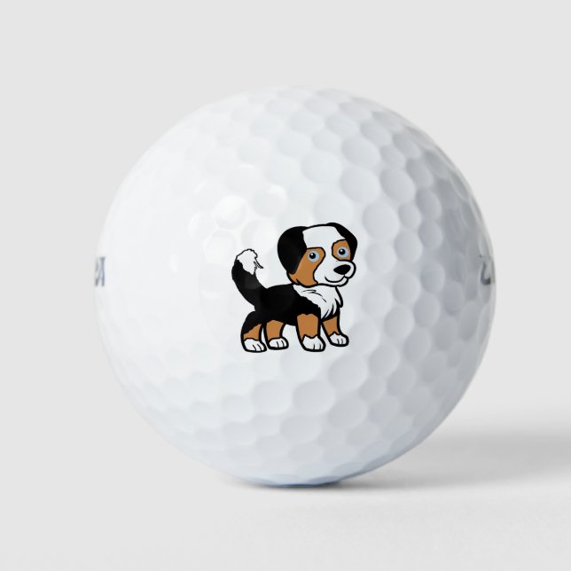 Miniature American Shepherd Black Tri with Tail Golf Balls (Front)