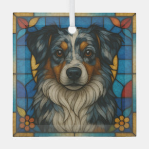Miniature American Shepherd Merle "Stained Glass"  Glass Ornament