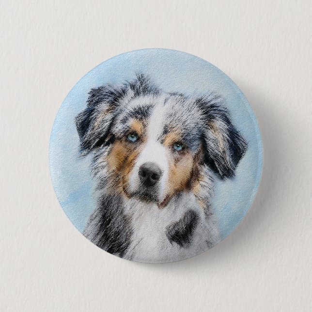 Miniature American Shepherd Painting - Dog Art 2 Inch Round Button (Front)
