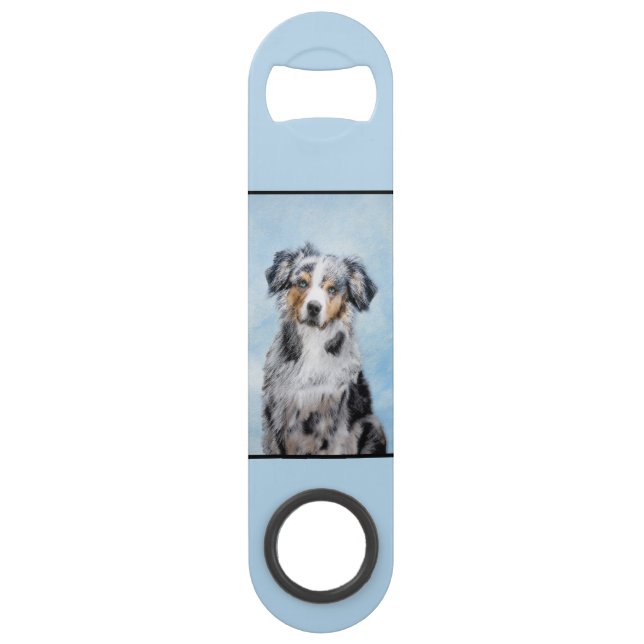 Miniature American Shepherd Painting - Dog Art Bar Key (Back)