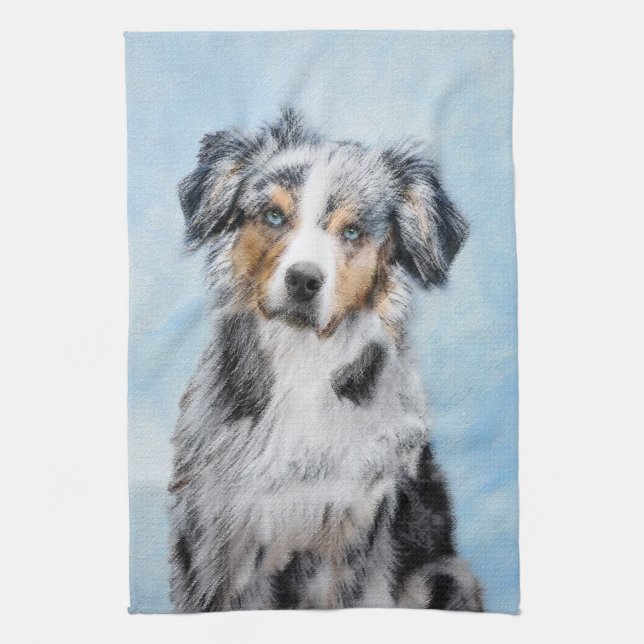 Miniature American Shepherd Painting - Dog Art Kitchen Towel (Vertical)