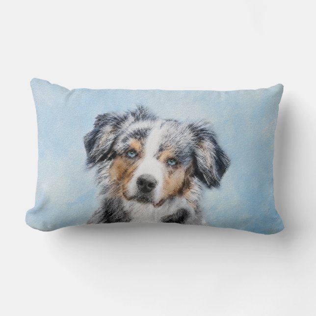 Miniature American Shepherd Painting - Dog Art Lumbar Pillow (Front)