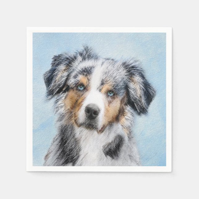 Miniature American Shepherd Painting - Dog Art Napkin (Front)