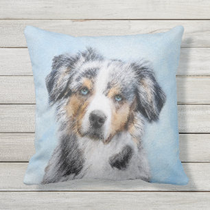 Miniature American Shepherd Painting - Dog Art Outdoor Pillow