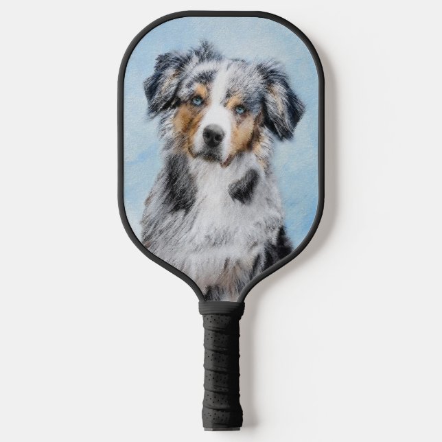 Miniature American Shepherd Painting - Dog Art Pickleball Paddle (Front)