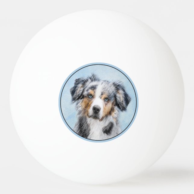 Miniature American Shepherd Painting - Dog Art Ping Pong Ball (Front)