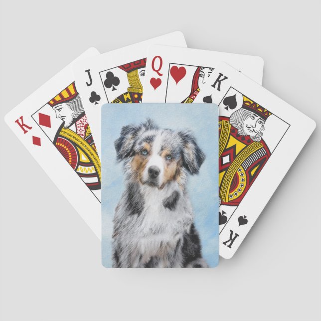 Miniature American Shepherd Painting - Dog Art Playing Cards (Back)
