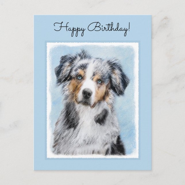 Miniature American Shepherd Painting - Dog Art Postcard (Front)